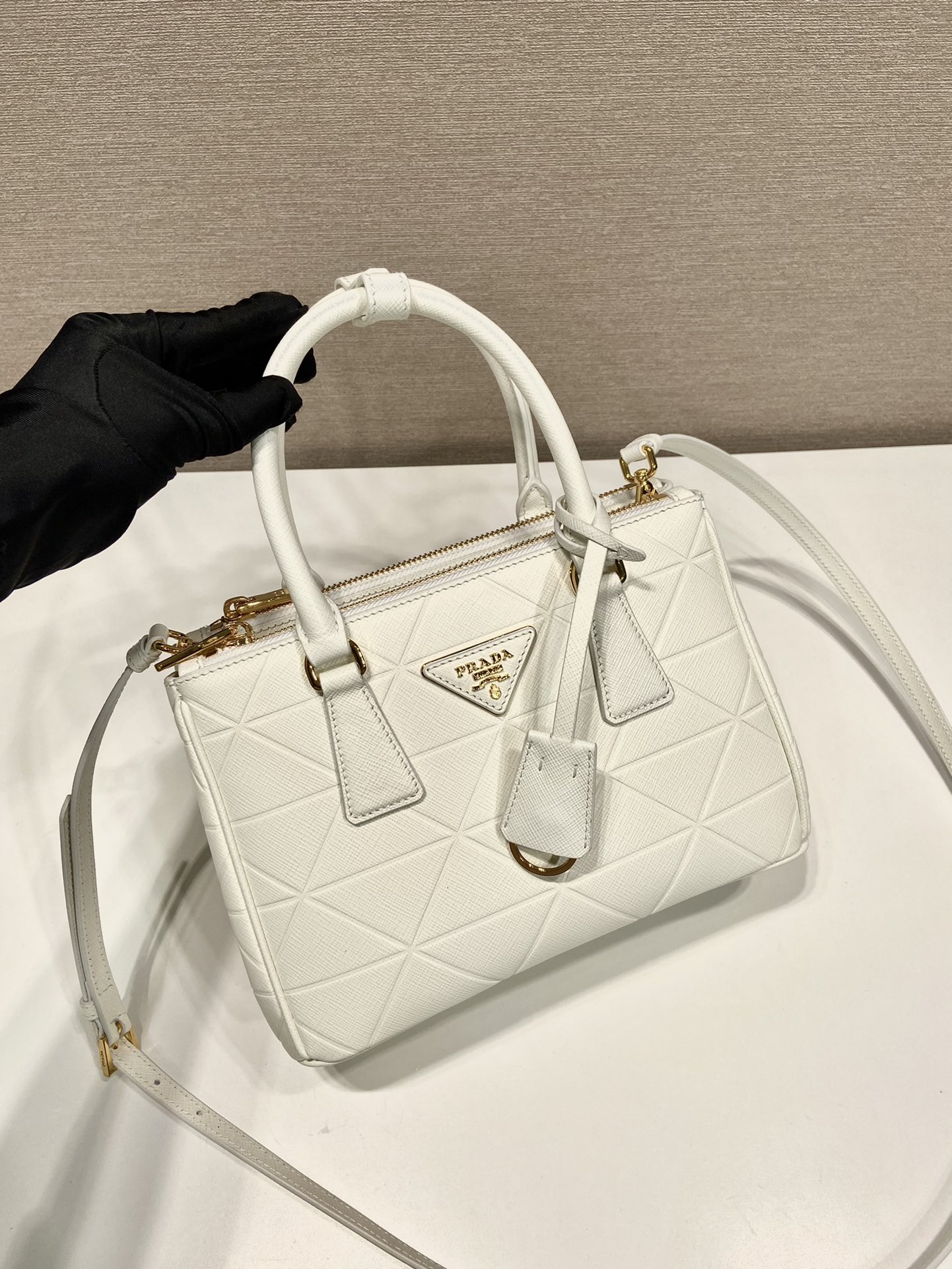 Prada Small Galleria Saffiano Leather Bag Tote Shoulder Bag White 1BA896 